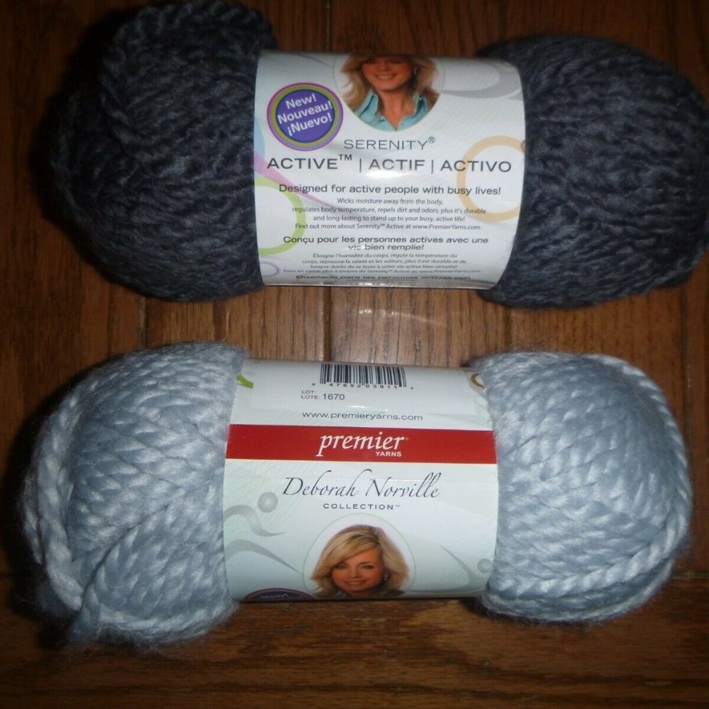 2 Skeins Premier Yarns Deborah Norville Serenity Color Grey & Dark Grey 84 ydsea